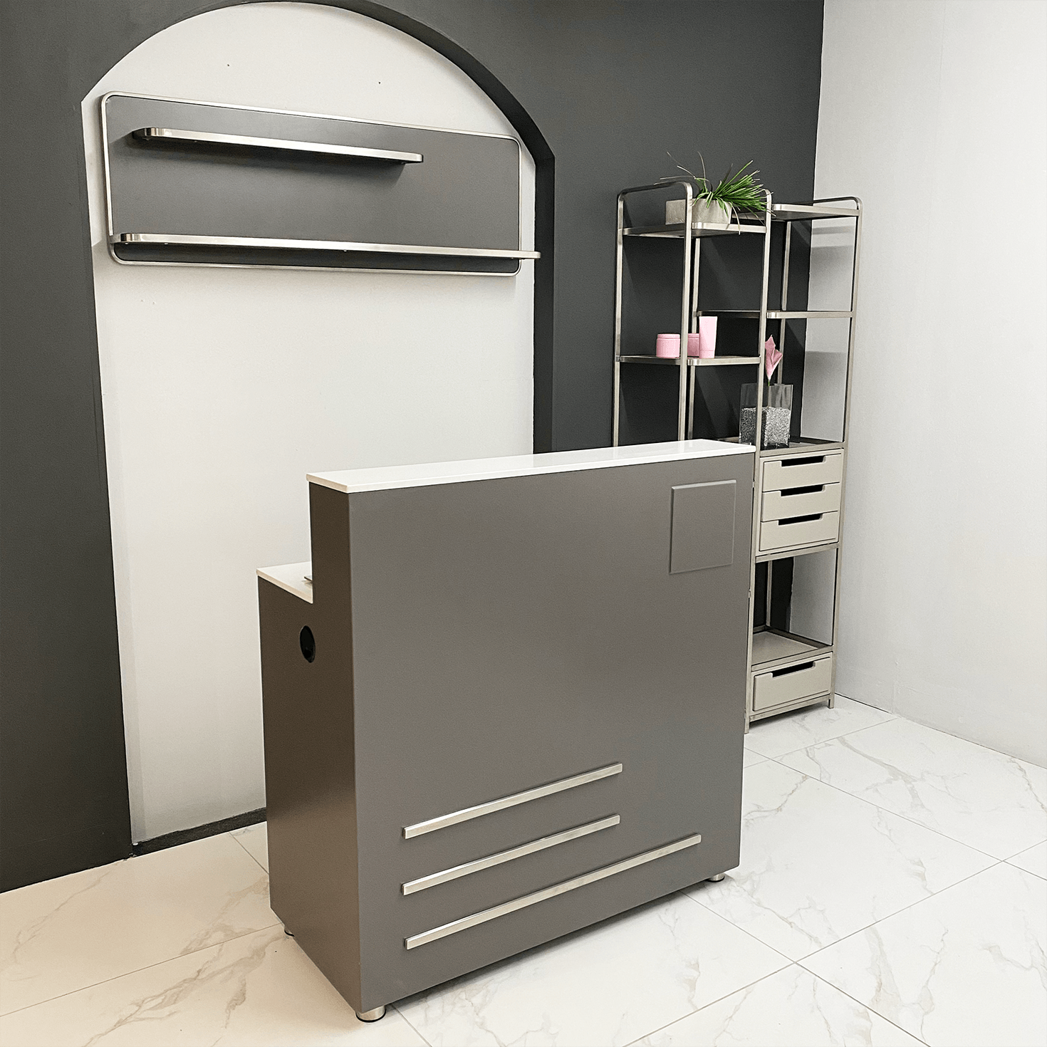 Light Grey & Silver Floor Standing Salon Retail Unit by SEC