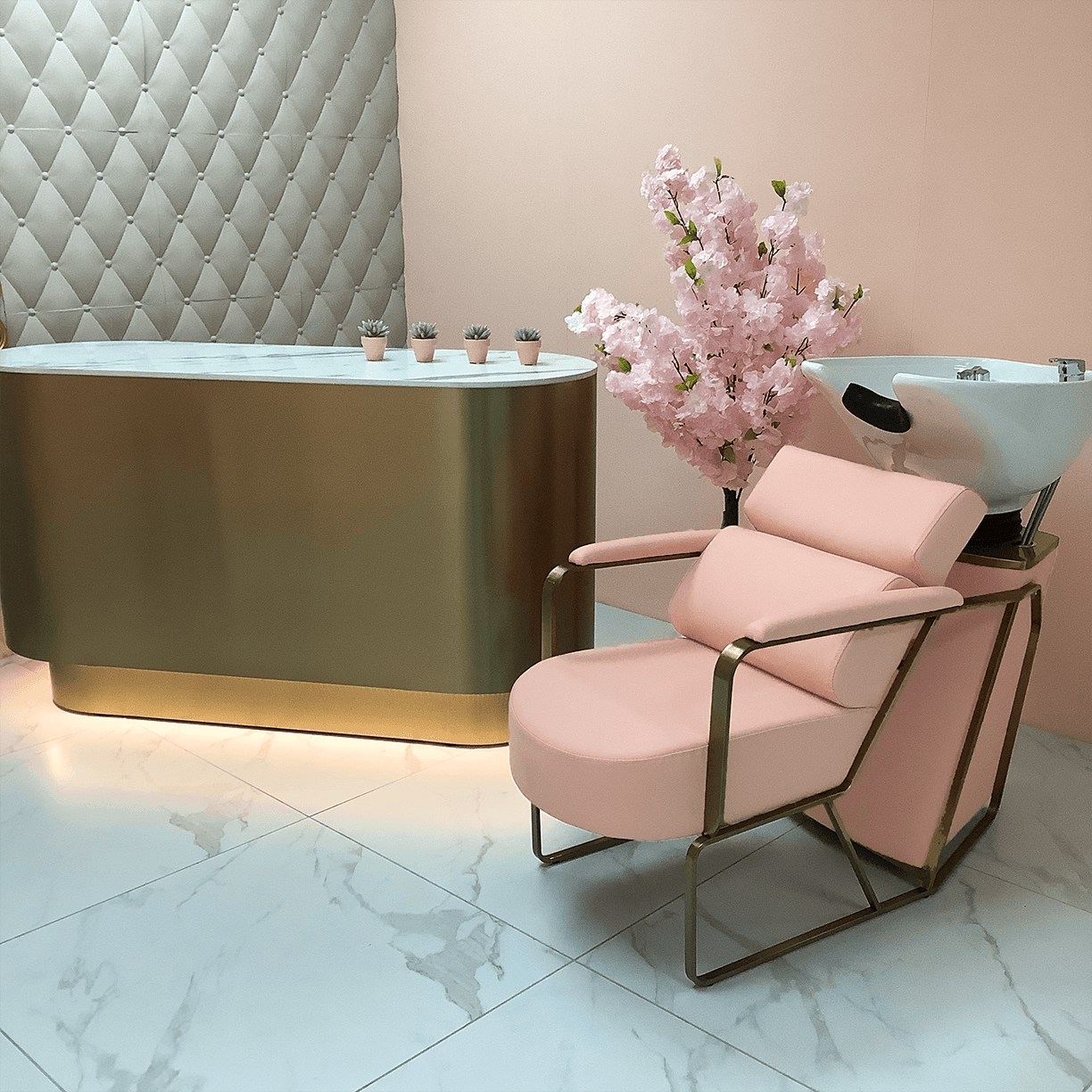 Pink & Gold Salon Backwash Unit by SEC Salon Equipment Centre