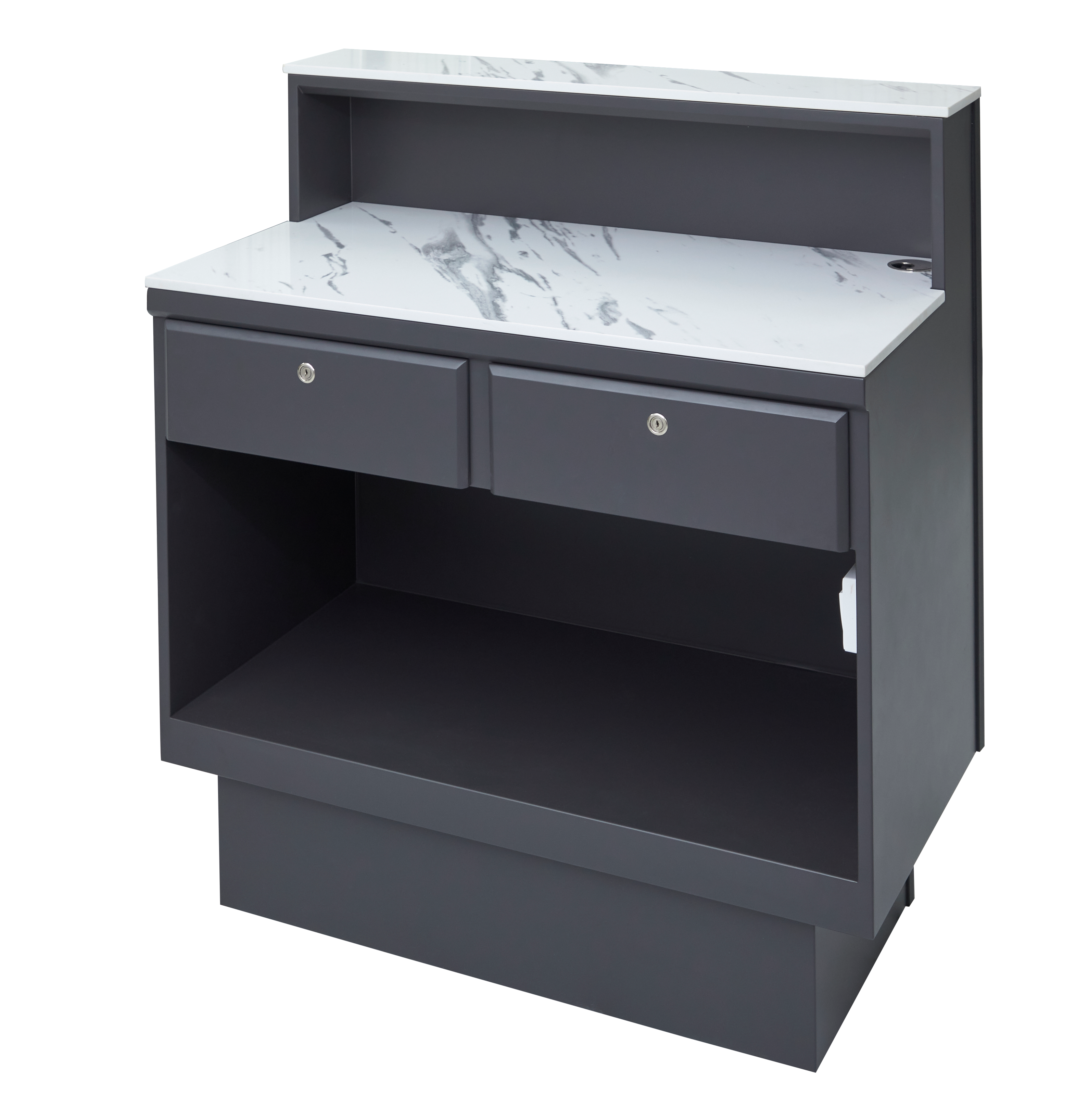 The Westwood Desk - Black Finish with White Pattern Natural Stone Top by SEC