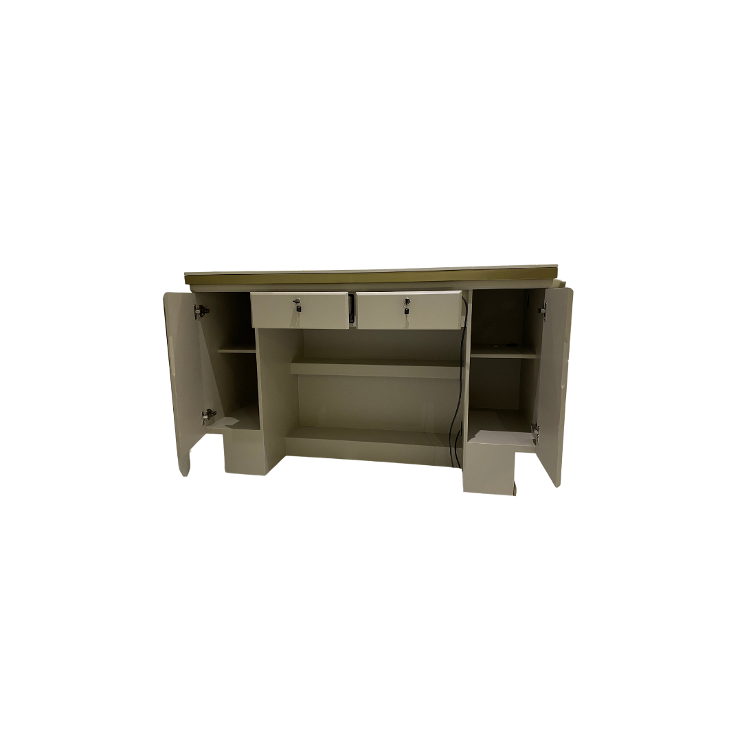 The Matrix Desk - Ivory & Matte Gold with White Gold Natural Stone Top by SEC