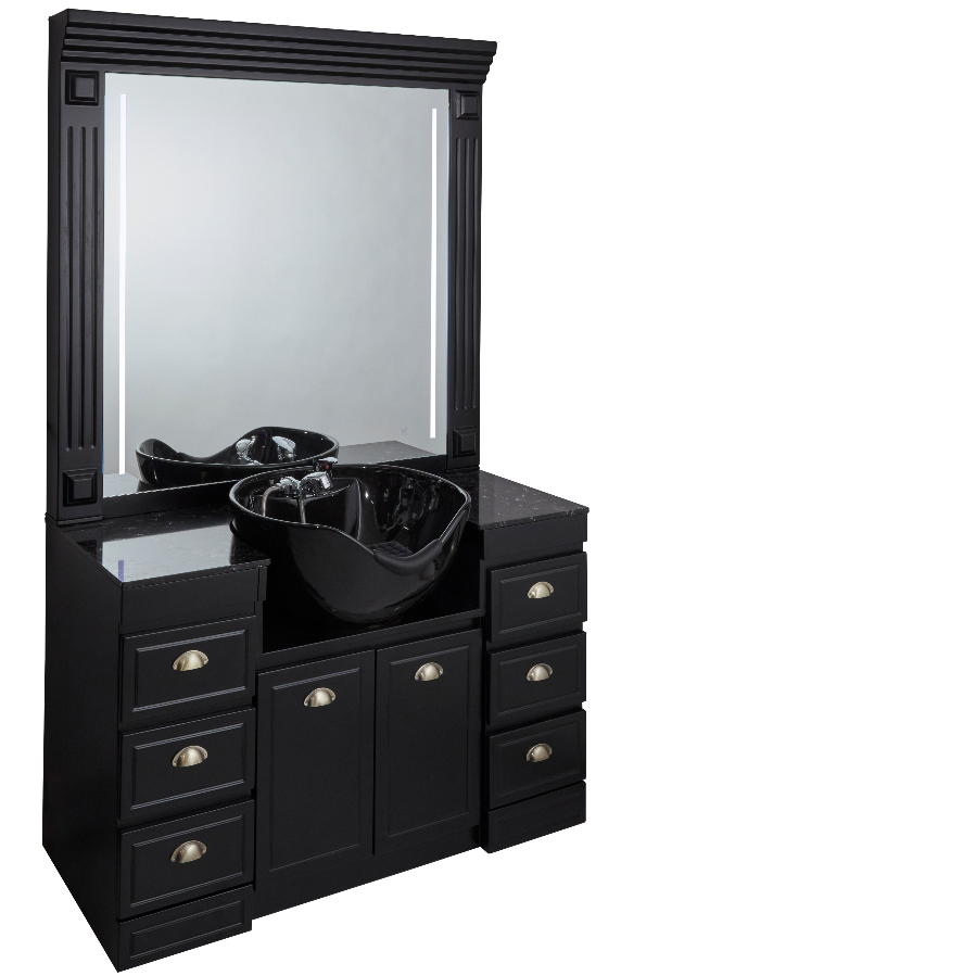 The Brazil Barber Unit - Black with Basin and Black Pattern Natural Stone Top by BEC