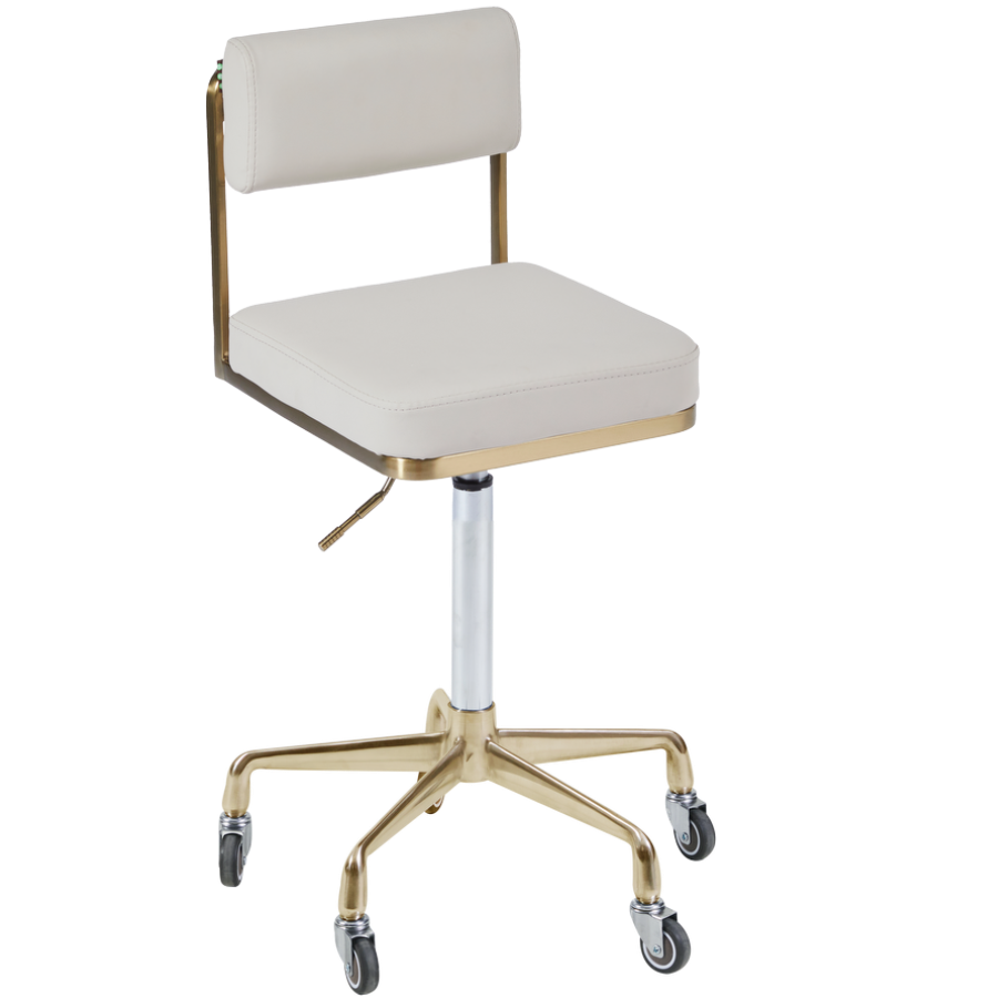 The Lotti Salon Stool with Backrest - Ivory & Gold by SEC