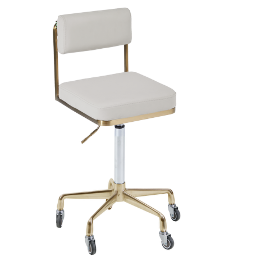 The Lotti Salon Stool with Backrest - White & Gold by SEC