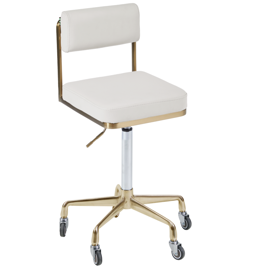 The Lotti Salon Stool with Backrest - White & Gold by SEC