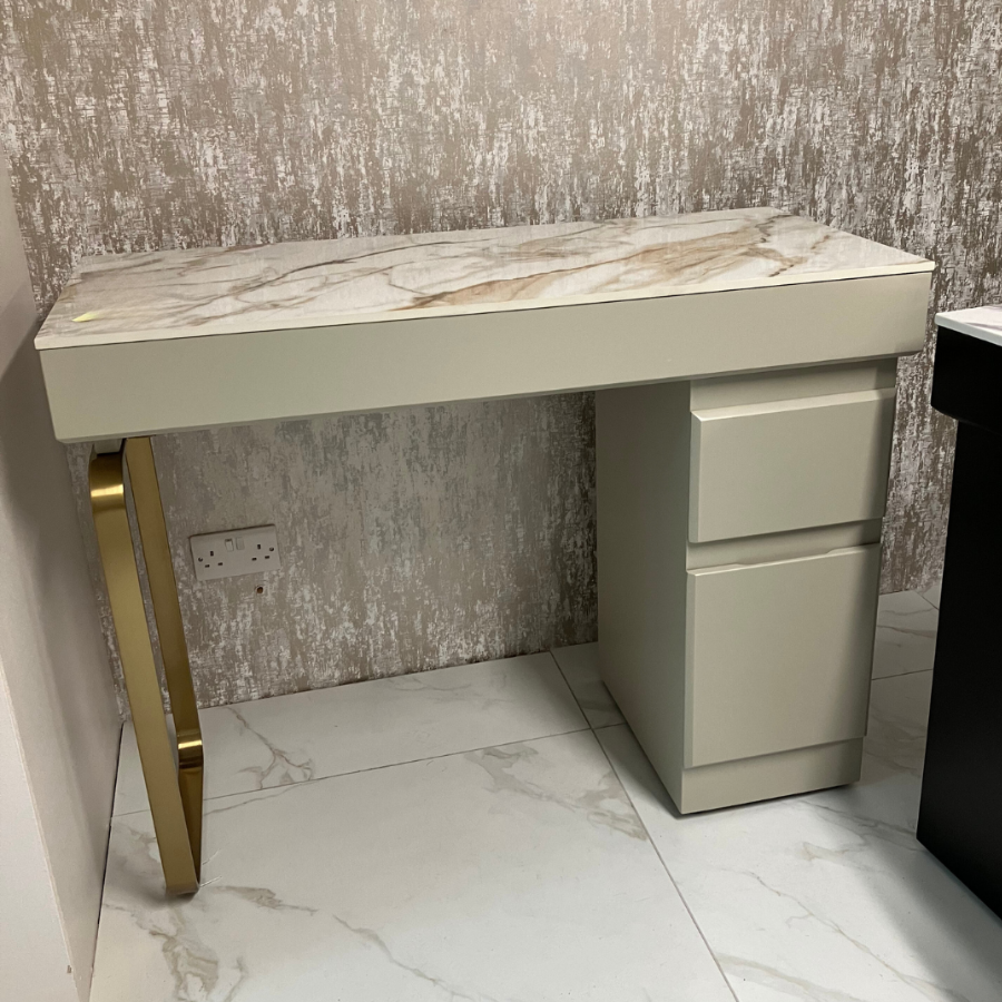 CL32B - The Maia Nail Desk - Ivory & Gold by SEC - CLEARANCE