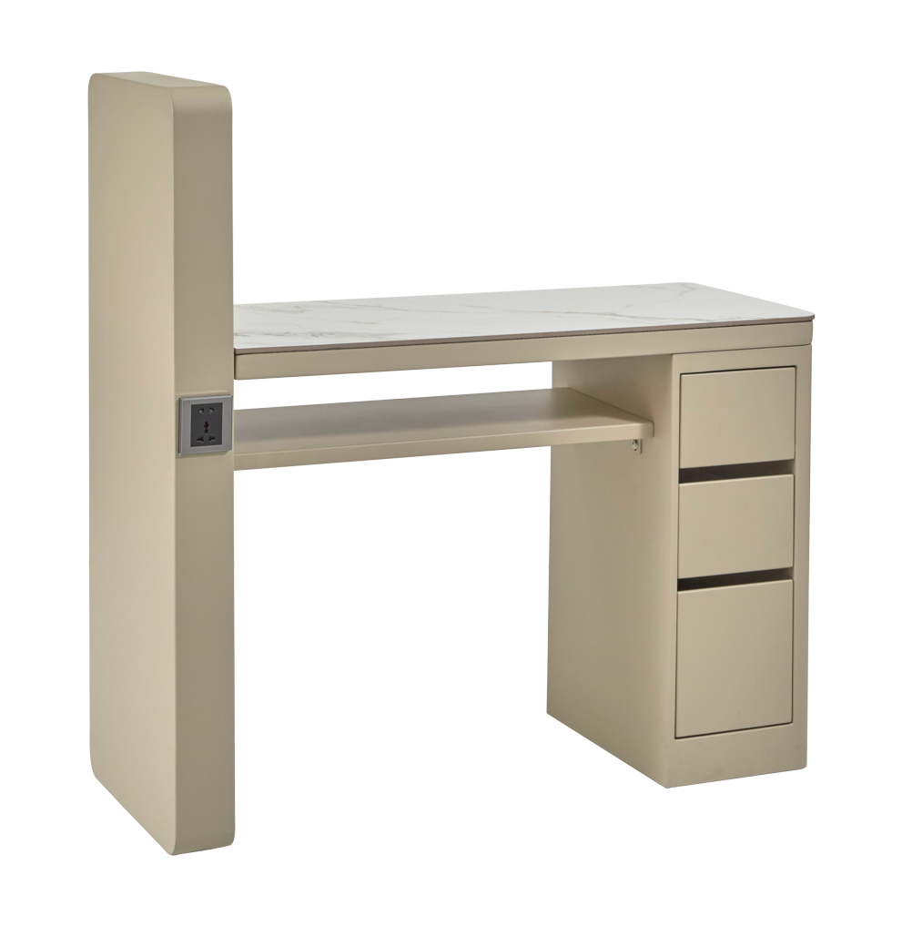 The Kelli Nail Desk - Pure Ivory with White Gold Pattern Stone Top by SEC