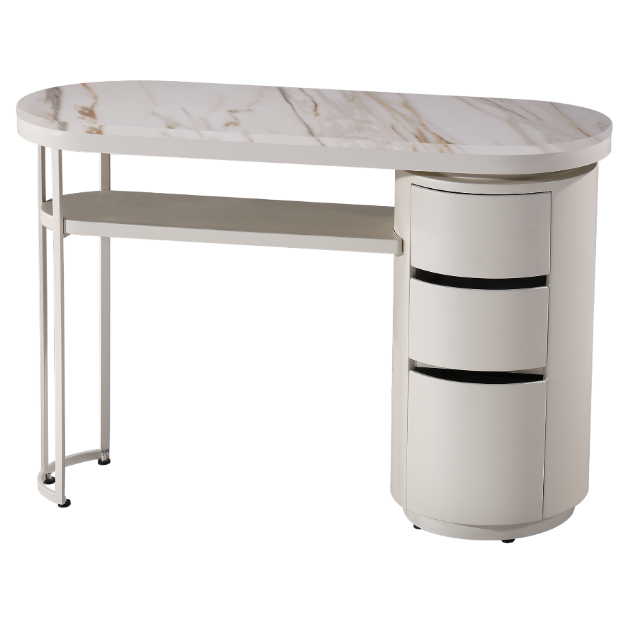 The Demi Nail Desk - Ivory & Painted Ivory with White Gold Natural Stone Top by SEC