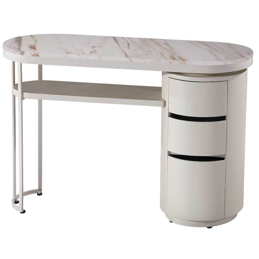 The Demi Nail Desk - Pure Ivory with White Gold Natural Stone Top by SEC