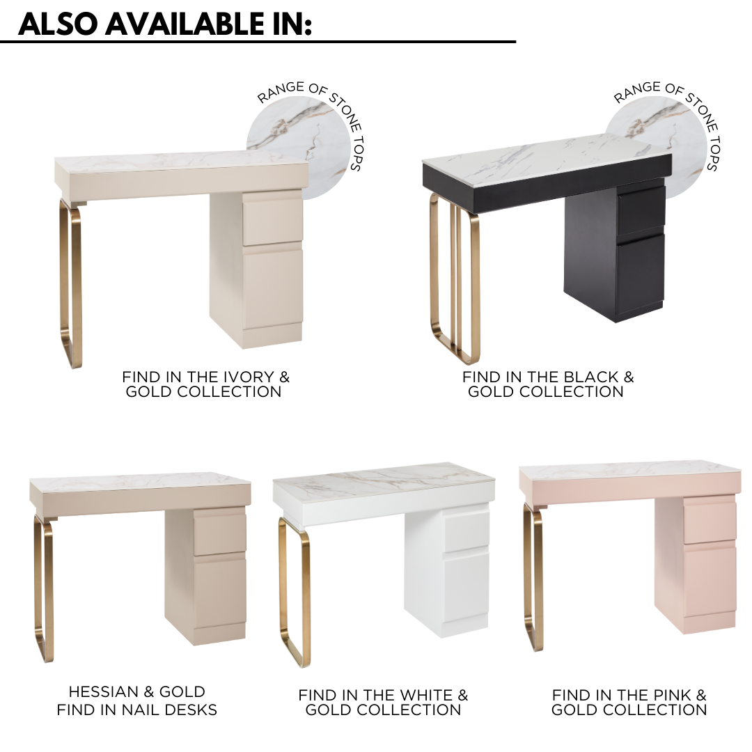 The Maia Nail Desk - Pink & Gold with White Gold Natural Stone Top by SEC