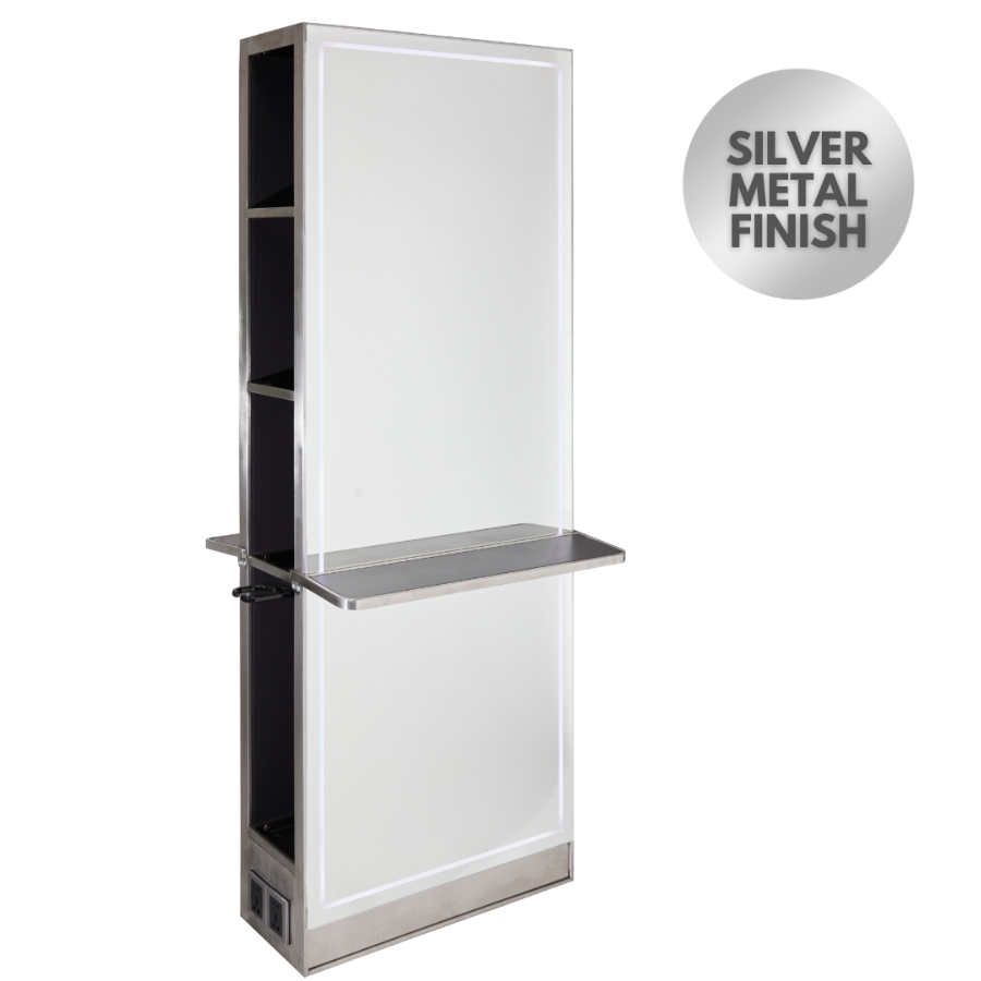 The Madrid Salon Island Unit with Storage and Shelf - Silver by SEC