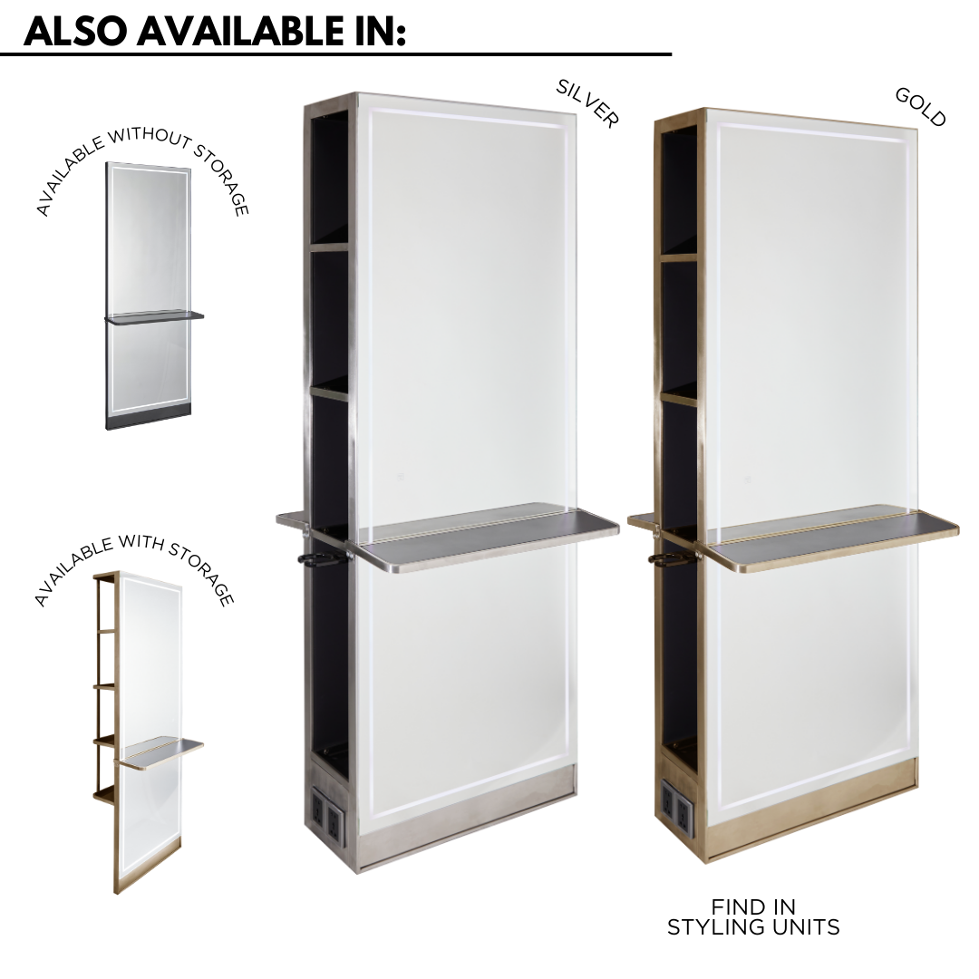 The Madrid Salon Island Unit with Storage and Shelf - Gold by SEC