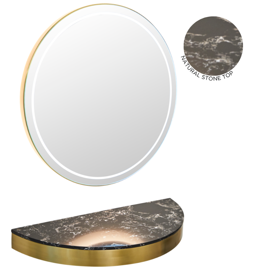 The Bali Styling Unit - Gold with Black Pattern Natural Stone Top by SEC