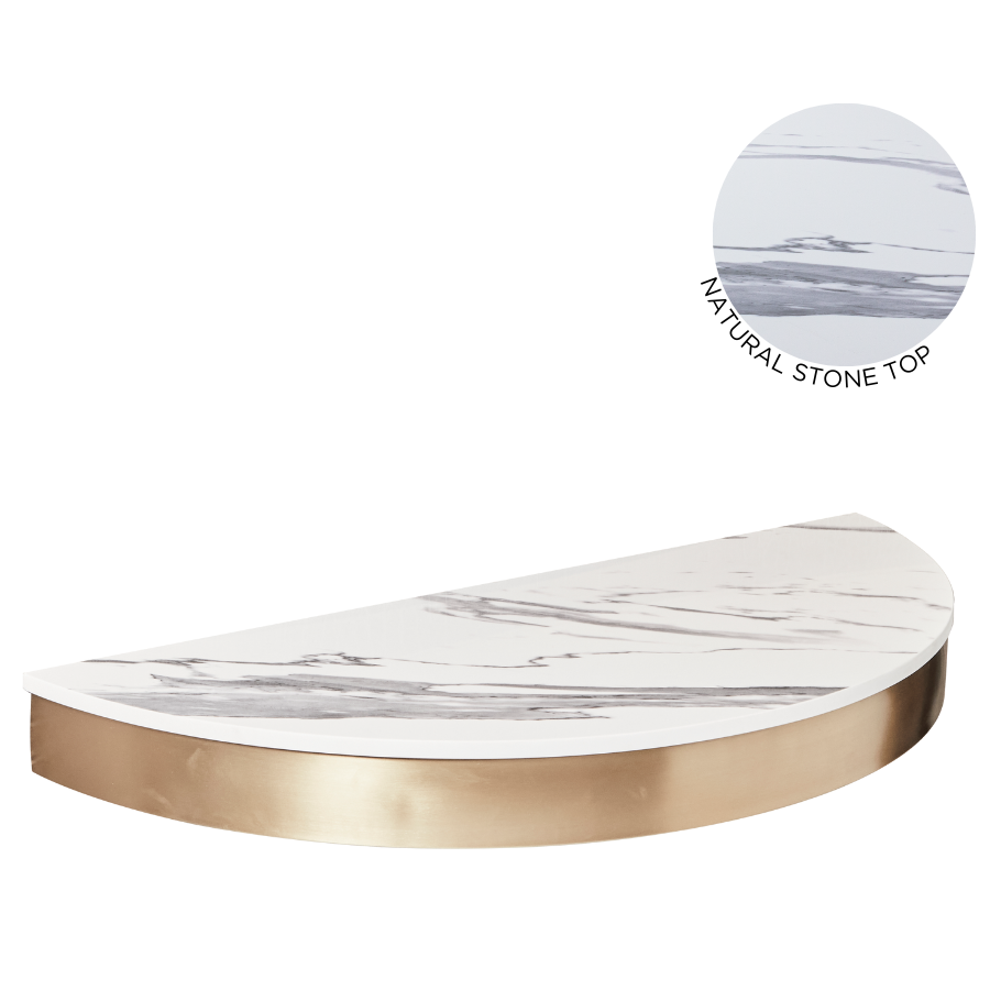 The Bali Styling Shelf - Gold with White Patterned Natural Stone Top by SEC