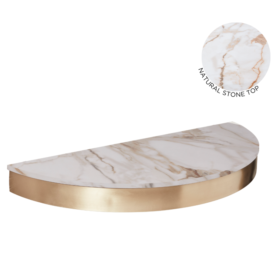 The Bali Styling Shelf - Gold with White Gold Patterned Stone Top by SEC