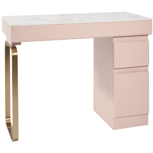 The Maia Nail Desk - Pink & Gold with White Gold Natural Stone Top by SEC