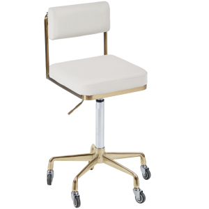 The Lotti Salon Stool with Backrest - White & Gold by SEC