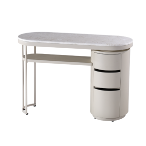 The Demi Nail Desk - Ivory & Gold with White Gold Pattern Natural Stone Top by SEC