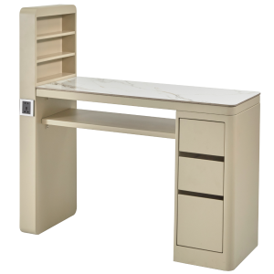 The Kelli Nail Desk - Pure Ivory with White Gold Pattern Stone Top by SEC