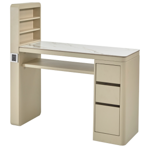 The Kelli Nail Desk - Painted Ivory with White Gold Pattern Natural Stone Top by SEC