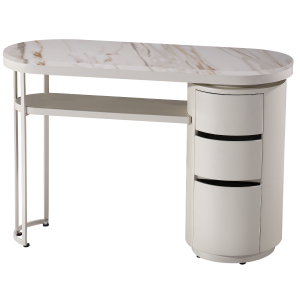 The Demi Nail Desk - Pure Ivory with White Gold Natural Stone Top by SEC