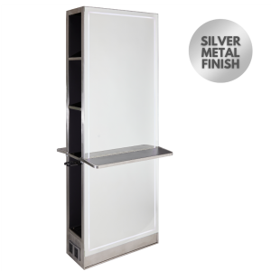 The Madrid Salon Island Unit with Storage and Shelf - Silver by SEC