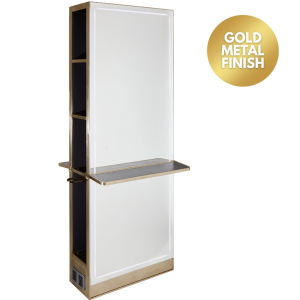 The Madrid Salon Island Unit with Storage and Shelf - Gold by SEC