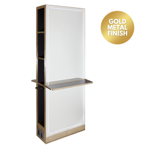 The Madrid Salon Island Unit with Storage and Shelf - Gold by SEC