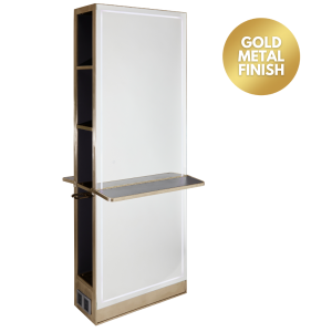 The Madrid Salon Island Unit with Storage and Shelf - Gold by SEC