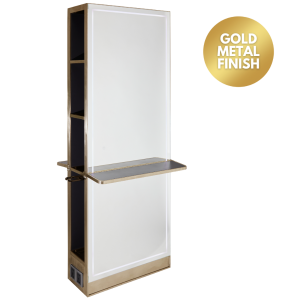 The Madrid Salon Island Unit with Storage and Shelf - Gold by SEC