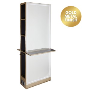 The Madrid Salon Island Unit with Storage and Shelf - Gold by SEC