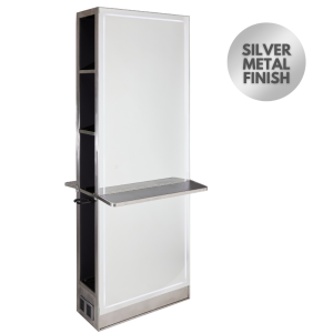 The Madrid Salon Island Unit with Storage and Shelf - Silver by SEC