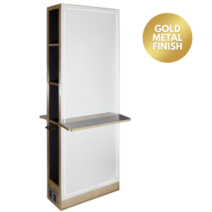 The Madrid Salon Island Unit with Storage and Shelf - Gold by SEC